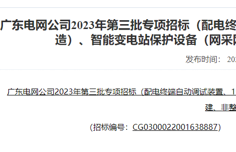 配电终端自动调试装置_10kV-500kV继保自动化设备-广东电网2023专项招标采购公告